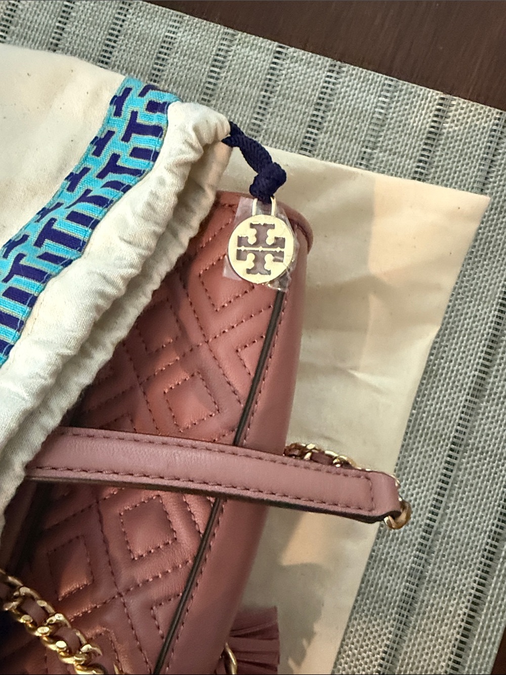 Tory Burch Dusty Mauve Quilted Leather Crossbody with Tassel - Picture 5 of 5